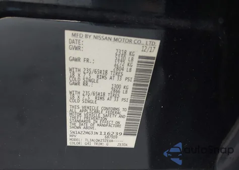 2018 Nissan Murano Sv из США, поврежденный, VIN 5N1AZ2MG3JN116239